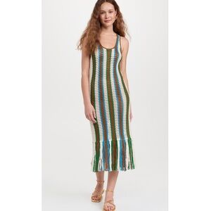 MOTHER The Benefits Striped Crochet Midi Dres